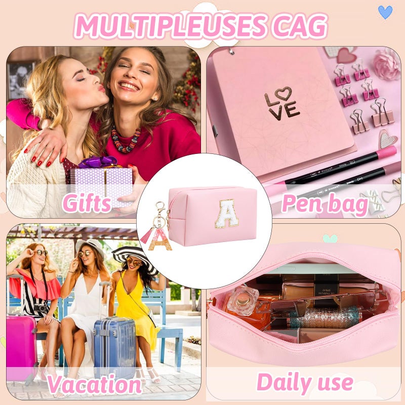 AIBFRID Birthday Gifts for Women Her Travel Cute Makeup Bag Large Capacity Cosmetic Bags for Women Makeup Pouch PU Leather Waterproof Cosmetic Bag (A  Pink) - Image 3
